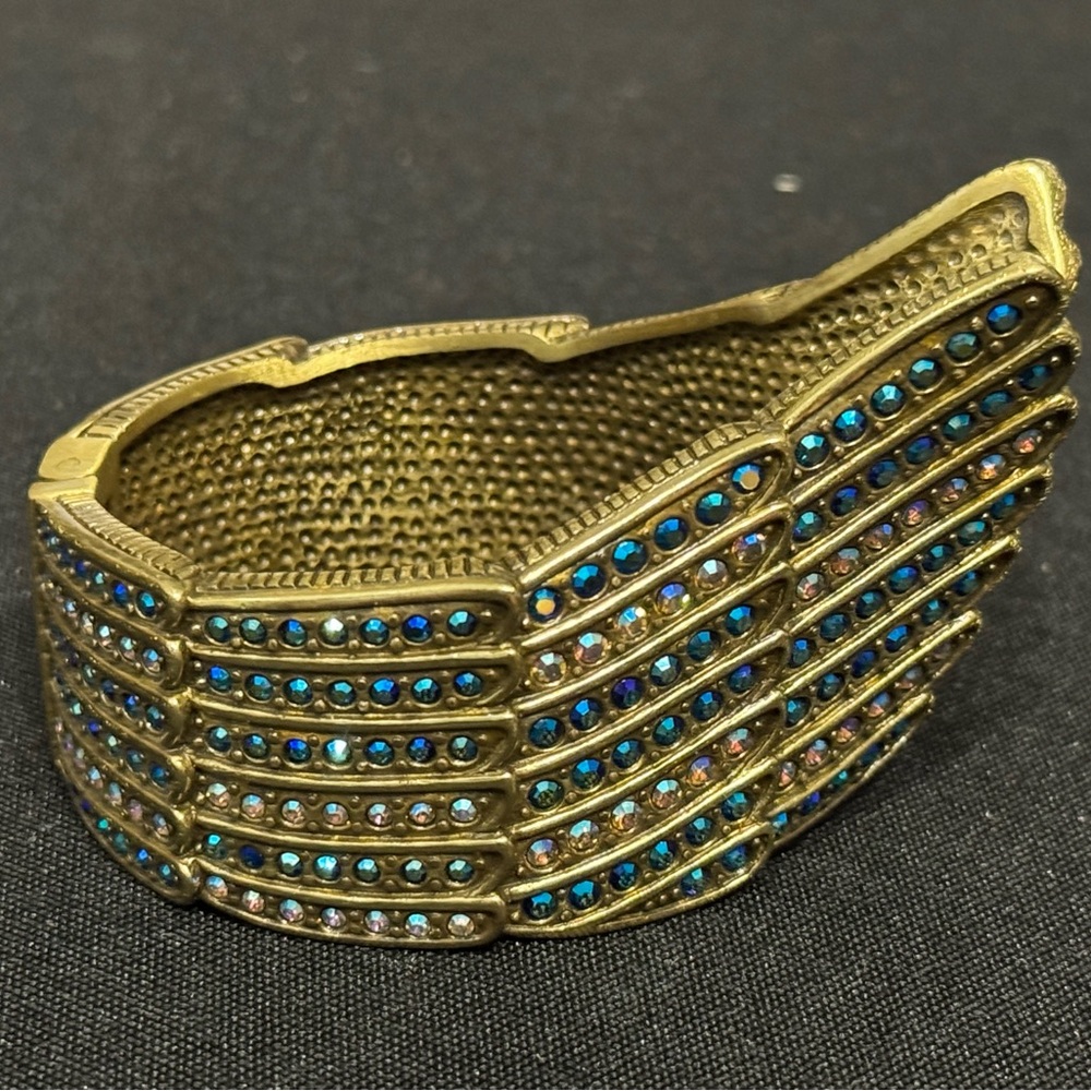Heidi Daus Gold-Tone Cuff Bracelet with Blue and Iridescent Crystals